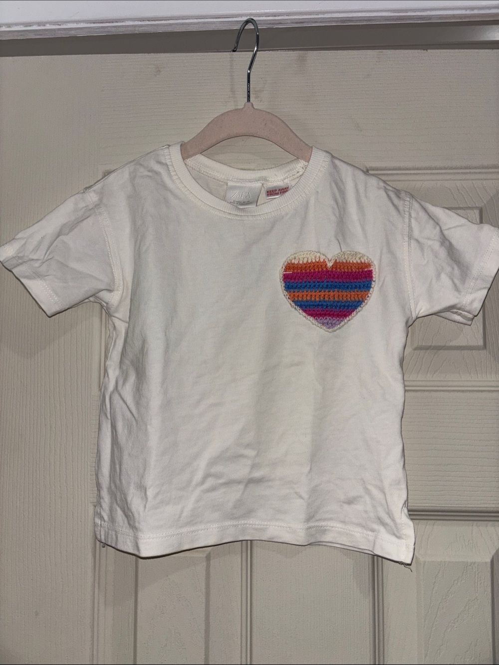 ZARA White Kids T-Shirt with Rainbow Heart